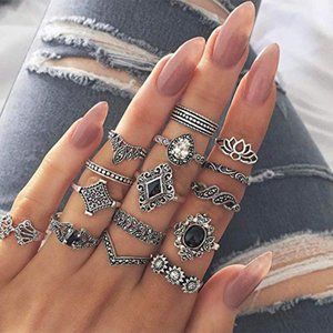 15Pcs Exquisite Bohemian Knuckle Ring Set